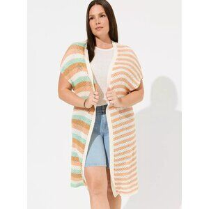 Torrid Crochet Knit Plus Size Open Front Striped‎ Duster Sweater Vest 3/4X